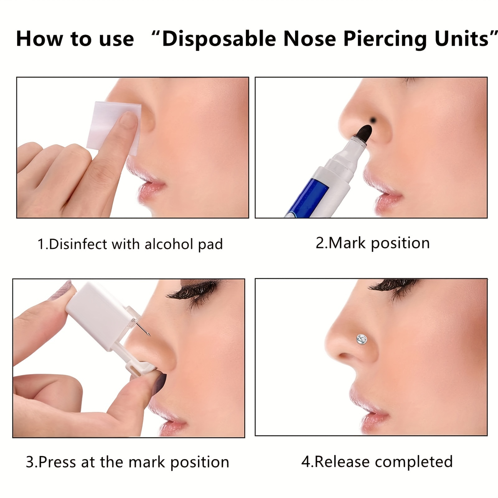 nose piercing kit 4 pack self nose piercing gun disposable safety nose piercing kit with nose rings stud nose piercings gun kit tool details 3