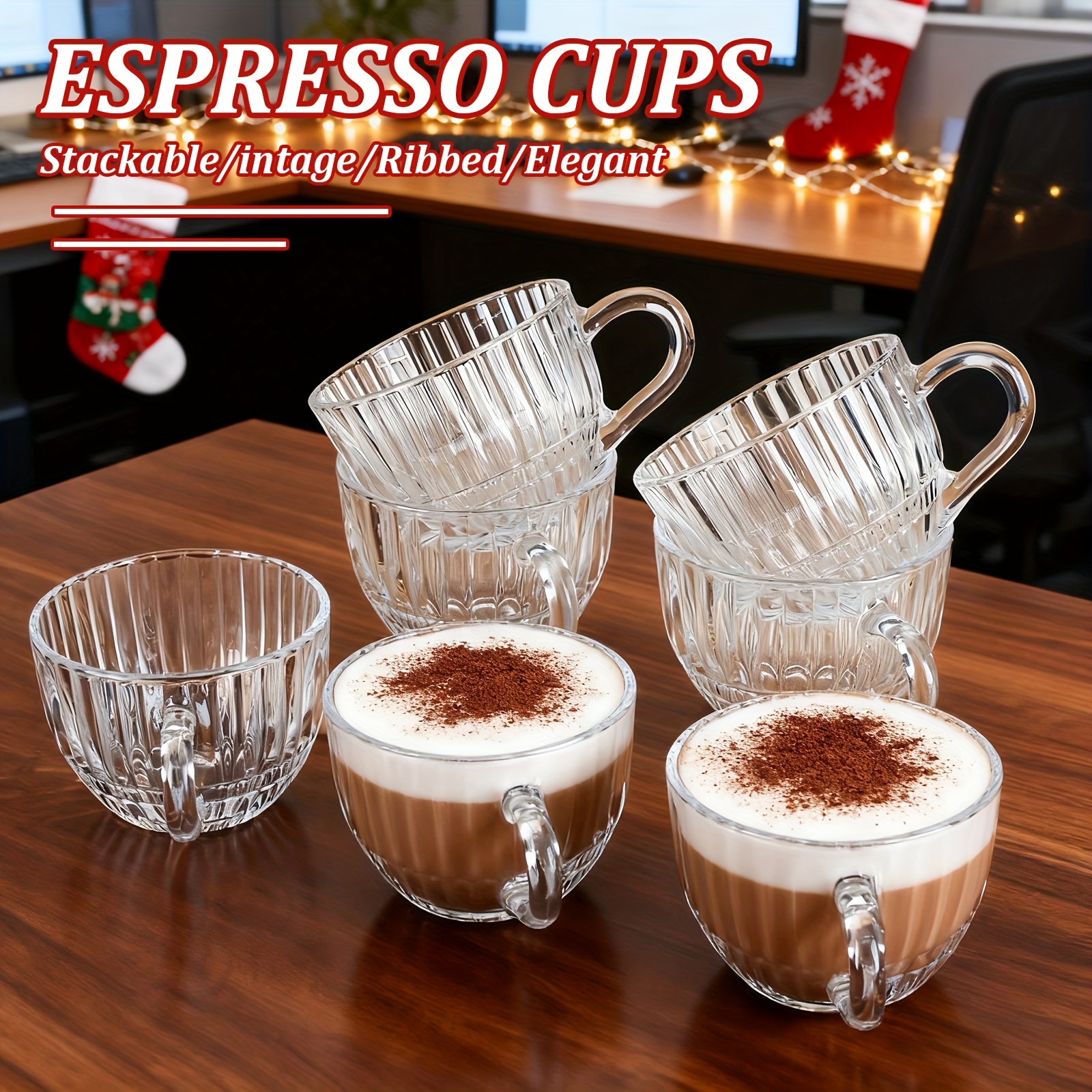 ribbade glastekoppar espressokoppar med handtag klara - Temu Sweden