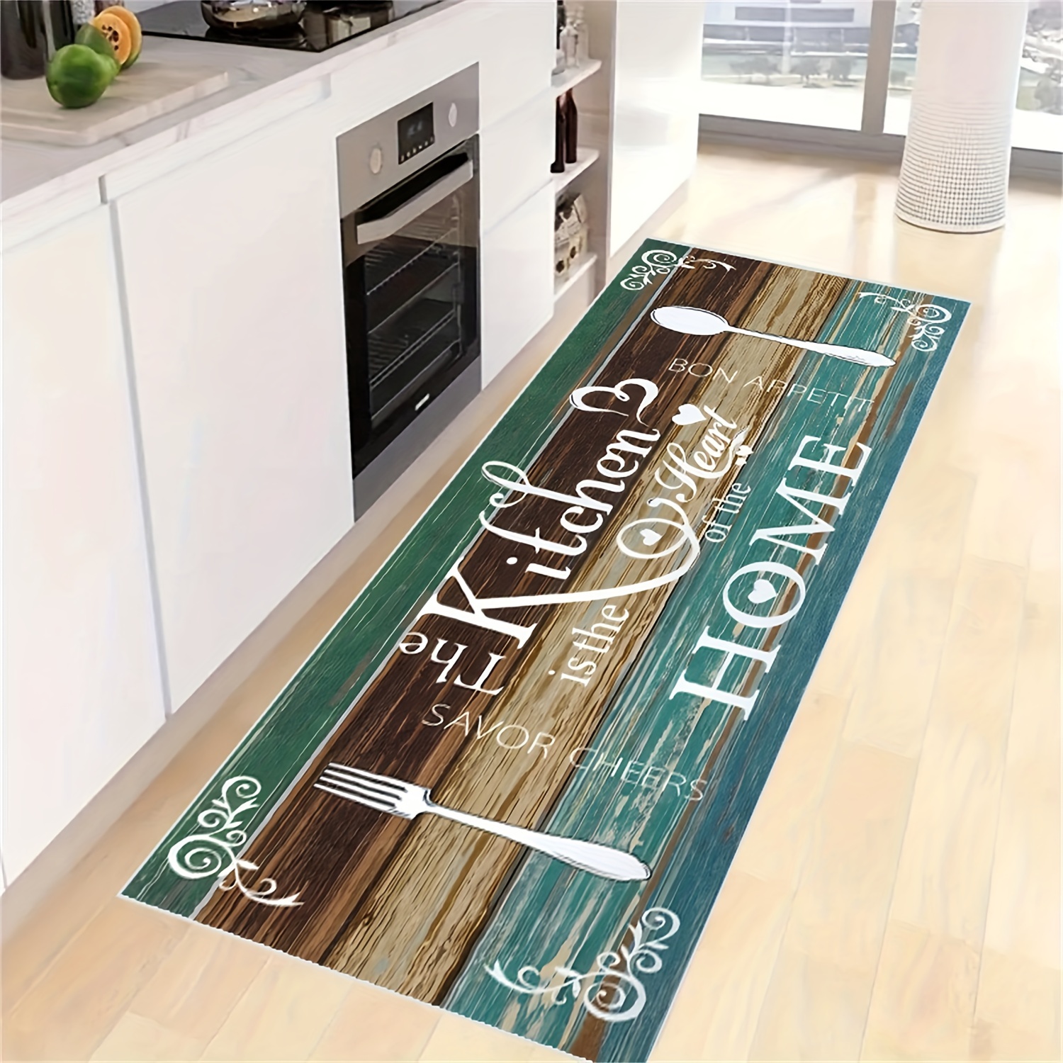 TEMU Bohemian Style Washable Kitchen Rug Set, Non-slip Polyester Floor Mats With Tpr Backing, Crystal Velvet Soft Kitchen Area Mats, 5mm Thick, 800gsm - Ideal For Kitchen, Laundry, Hallway