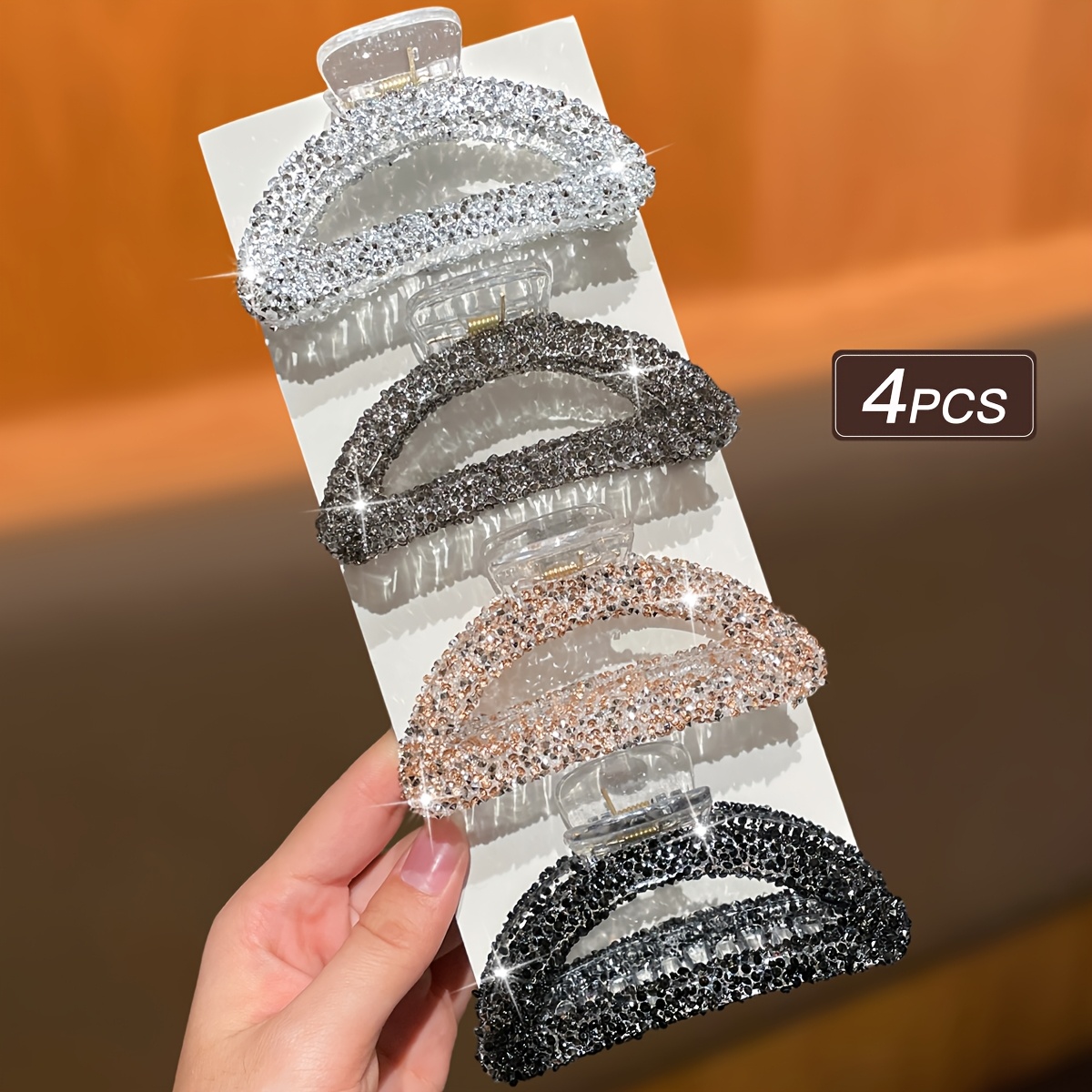 E-shop 4 Stück Damen Modische Hochwertige Glitzernde Halbrunde Haarklammern, Ideal für Partys, Haaraccessoires für Frauen, Geschenk für Sie
