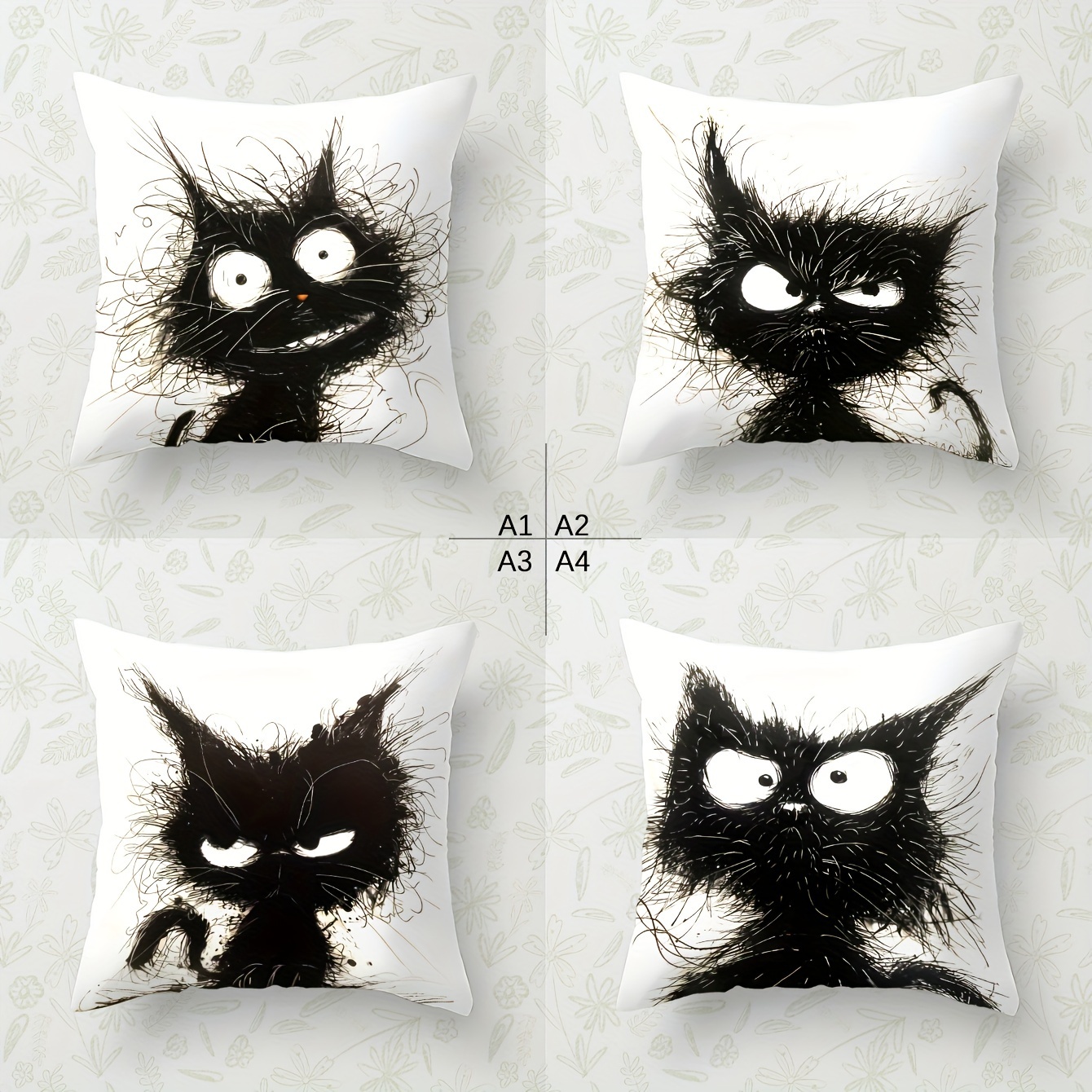 

4pcs Set Super Soft Pillowcases With Cute Black Cat Design - Contemporary Style, Machine Washable, Zip Closure - Perfect For Sofa & Bedroom Decor, 17.7" X 17.7" And 15.7" X 15.7" Sizes Available