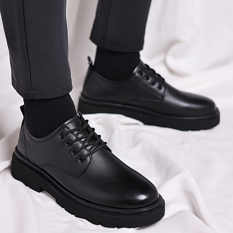 

Men's Solid Colour Plain Toe Derby Shoes, Comfy Non Slip Lace Up Durable Casual Dress Shoes, Men's Footwear