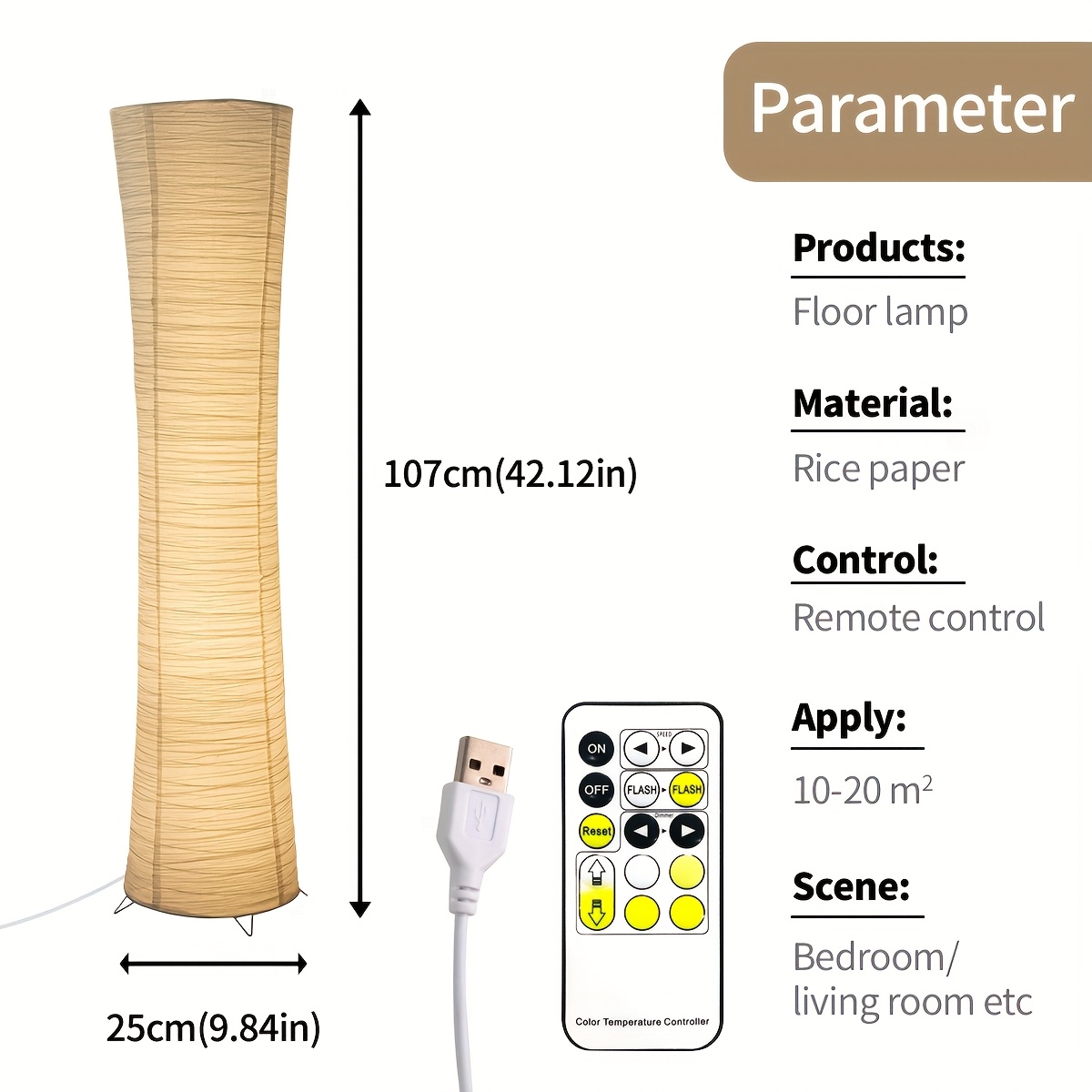 Image of Minimalist Modern Led Paper Floor Lamp, Infrared Remote Control Usb Interface Timing Function, Suitable For Living Room Bedroom Warm Atmosphere, Holiday Gifts, Christmas Lights, Christmas Decorations