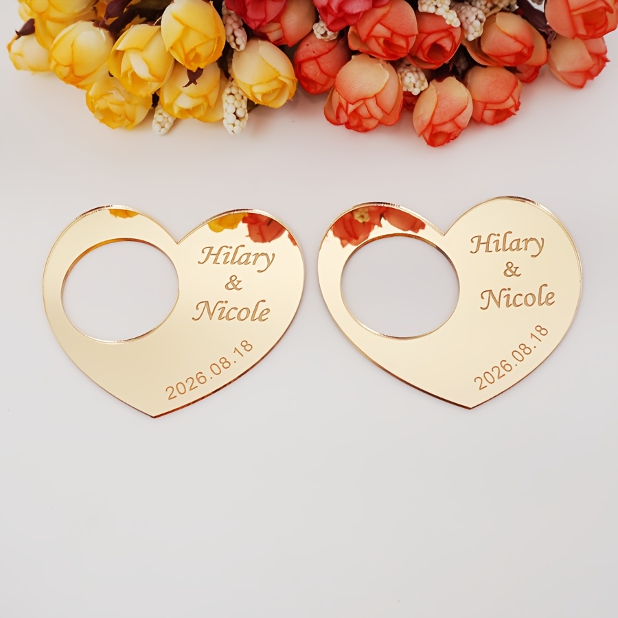TEMU 24pcs Personalized Heart Napkin Rings Custom Engraved Name Date Acrylic Napkin Holder Wedding Cards Guest Name Tags Bridal Shower Engagement