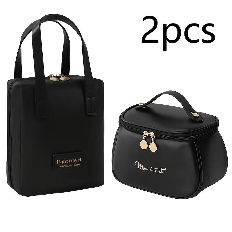 TEMU 2pcs Toiletry Bags, Makeup Bag Set, Handheld Pu Makeup Bag Set, Large Capacity Shell-style Makeup Bag, With -shaped Storage Bag, With Zipper