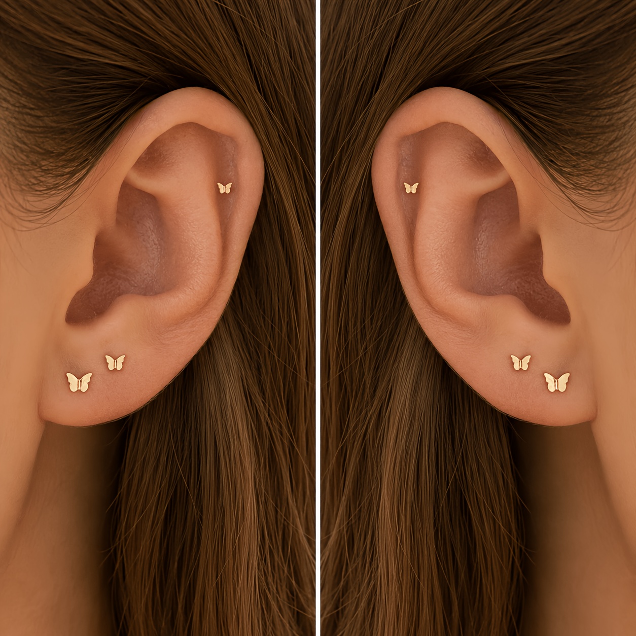 TEMU 2D Plat - Petites Boucles d'Oreilles Plates à Dos Plat pour Femmes - Petite Papillon Hypoallergénique Helix Bijoux Cartilage