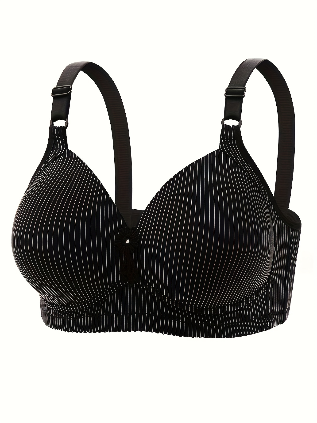 Women'S Plus Size Comfortable Striped Wireless Bra - Maternity Friendly, Medium Support, Knit Polyester Fabric, Regular Fit, All-Season Wear, Everyday Comfort Wear | Elegant Striped Design | Medium Support Bra, Ladies Underwear