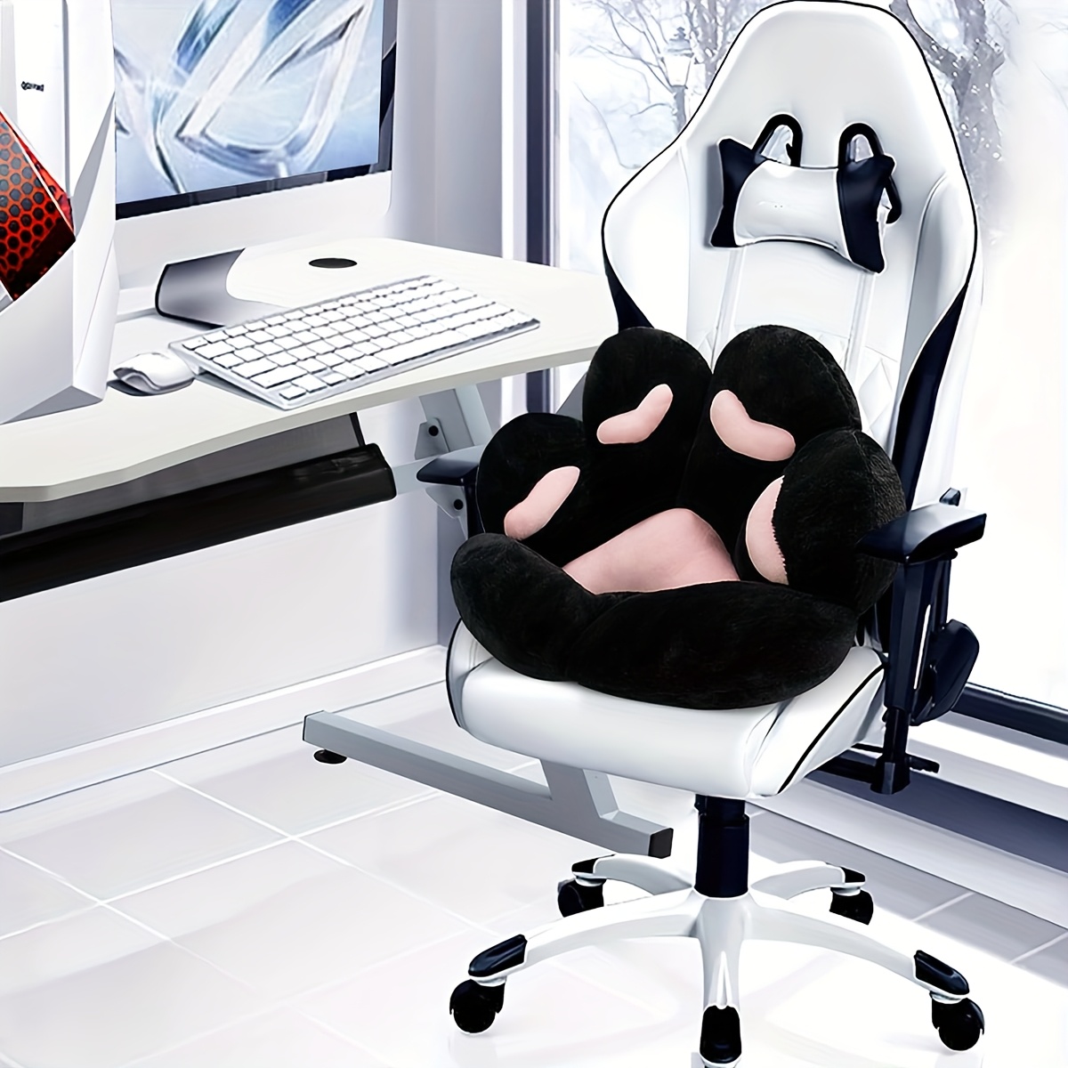 Cojín De Pata De Gato Kawaii | Almohada Calentadora De Manos | 40x30 Cm | Felpa Suave Para Hogar Y Oficina