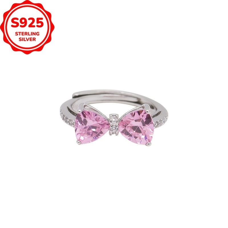 925 Sterling Silver Pink Bow Shaped Ring, Daily Wear