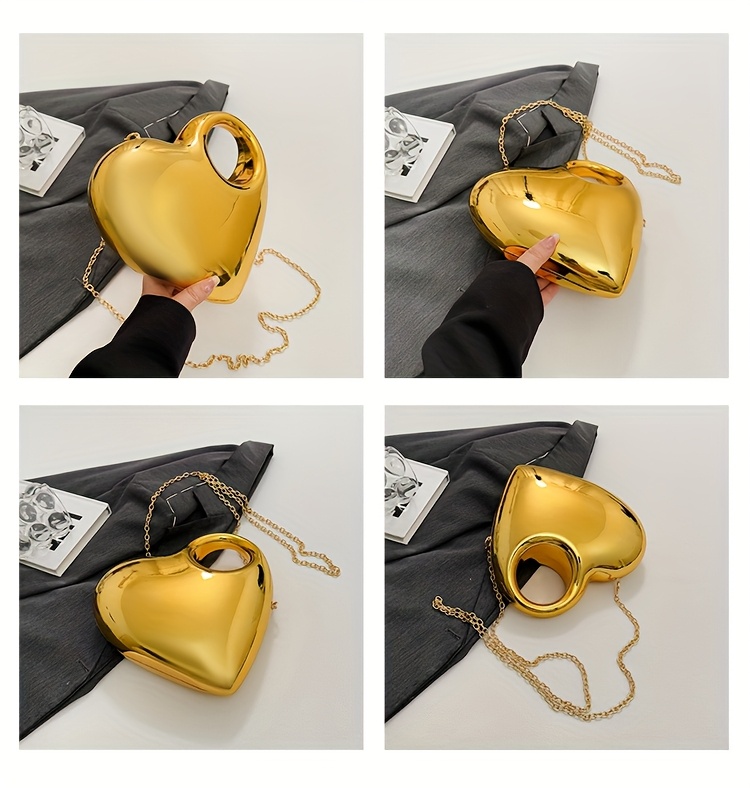 Women's handbag, evening bag. Fashionable evening, wedding, music festival, date, party makeup bag, mobile phone bag. Multi-purpose shiny heart-shaped mini handheld formal dress bag. Commuter chain shoulder bag. New spring and summer crossbody bag.