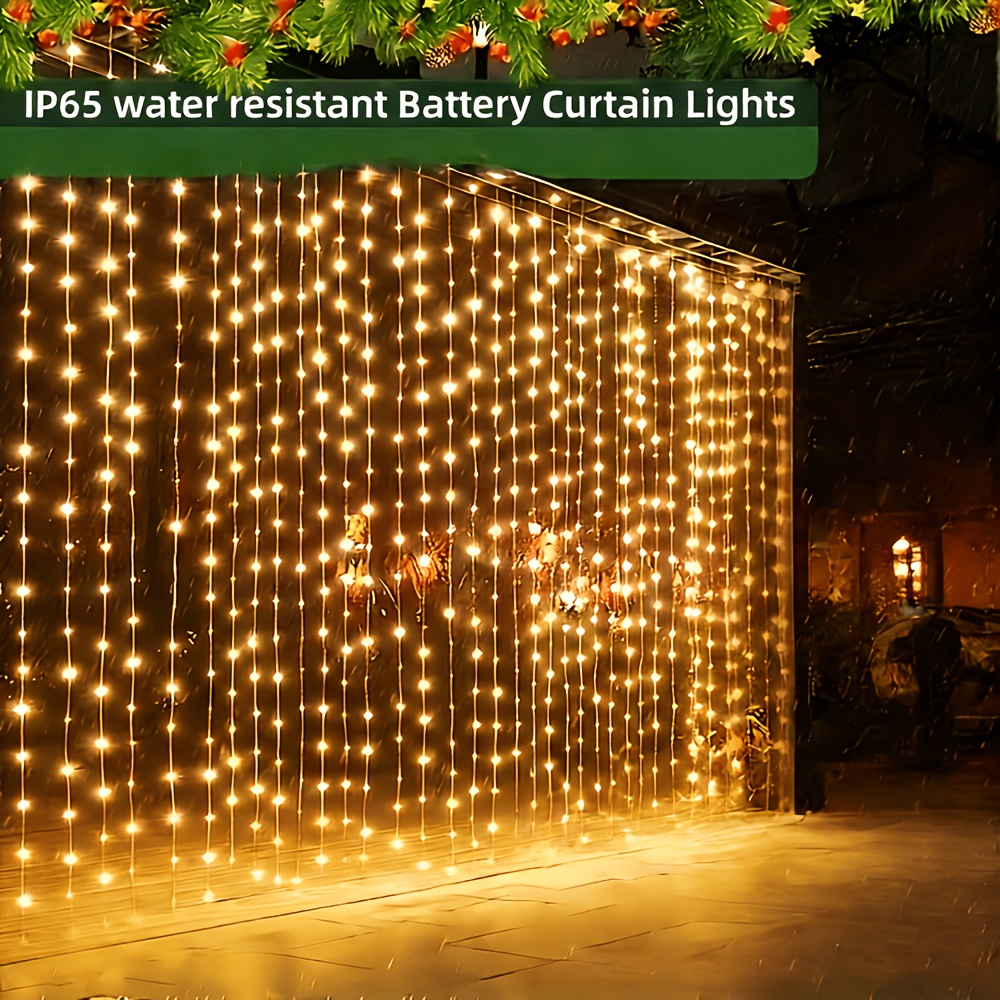 TEMU 1-pack 300 Led Solar Curtain String Lights Outdoor/indoor Suitable For Garden, Patio, Wedding & Party Decorations - Solar-powered Fairy Lights