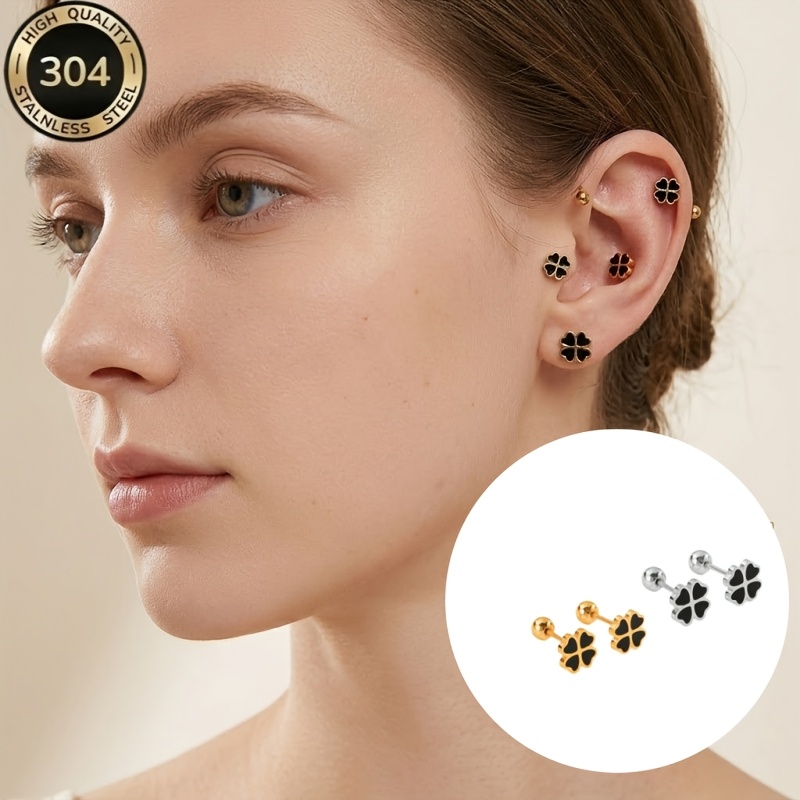 18K Real Plated Four-Leaf Clover Ear Studs — Hypoallergenic Jewelry