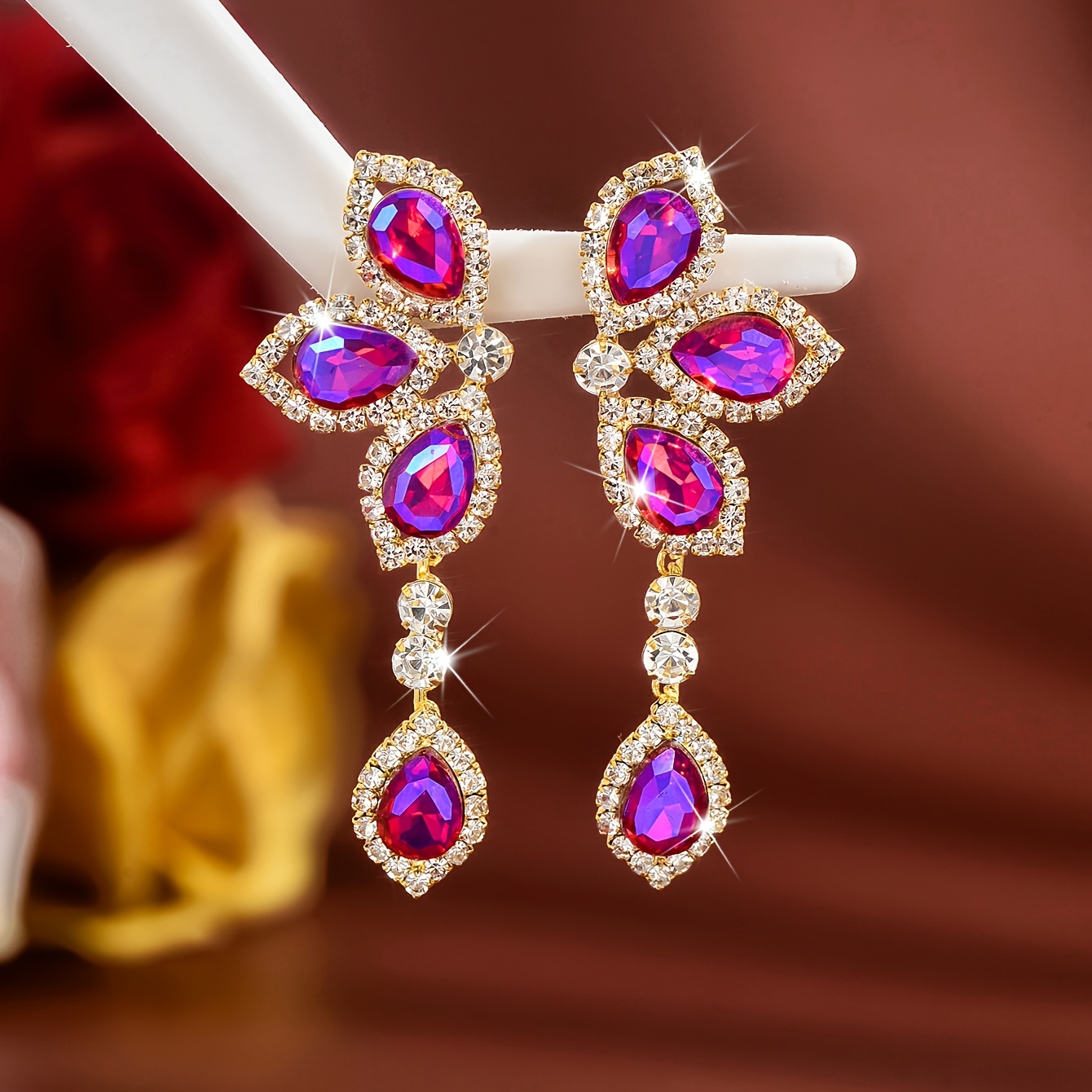 Women's Shimmering Draped Floral Earrings, Exquisite Evening Accessory