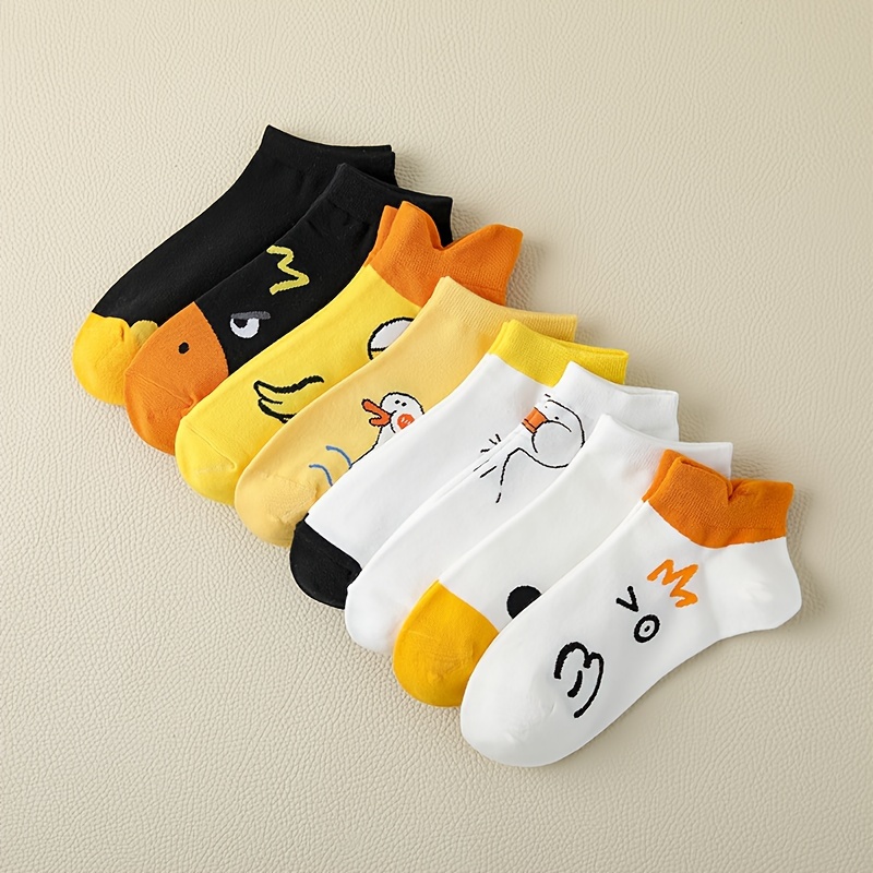 E-shop 8 Paar Damen-Bootssocken – Niedliche Enten & Tiermuster, Leuchtende Farben, Weiches Atmungsaktives Material, Maschinenwaschbar für Casual &