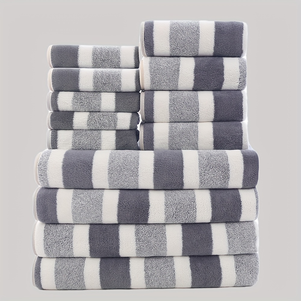 

Large Wide Strip 13pcs Set 4 Hand Towels And 4 Bath Towels 5 Face Towels 13pcs Towel Set, Super Soft Bath Towel, Absorbent And Quick-drying Shower Towel, Ideal Bathroom Supplies For Home Bathrooms