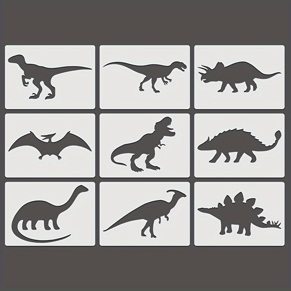 

9pcs Dinosaur Stencils, Reusable Dinosaur Stencil, Different Dinosaur Stencils Template For Wood Carving, Drawings And Woodburning, Engraving And Scrapbooking Project A6