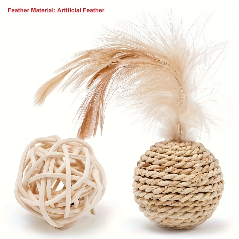 2 cat toy balls made of synthetic feathers to   and chew sisal balls for dental health bite resistant scratch resistant   large bite feather pet cat toy without battery Product details 0
