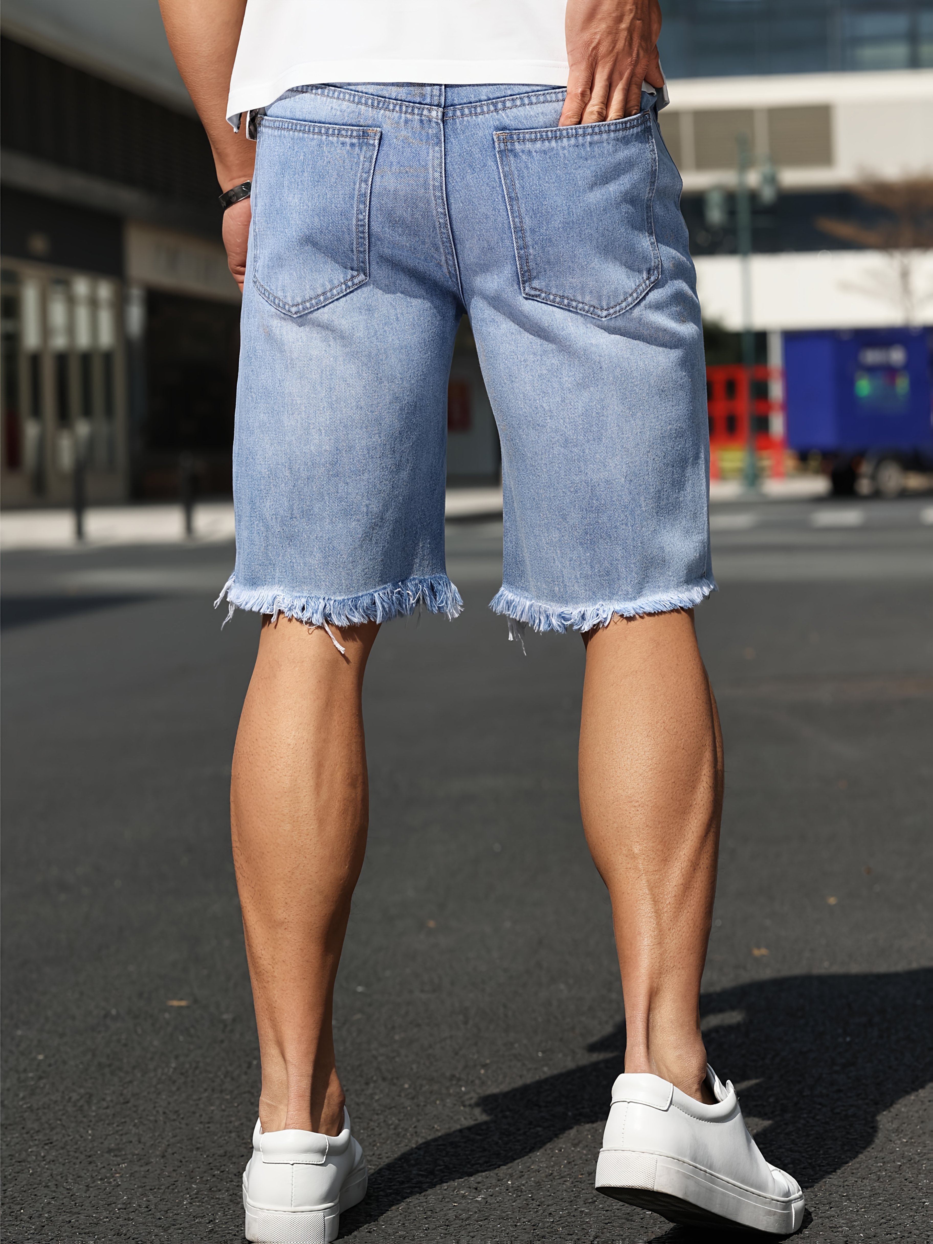 embroidered denim bermuda shorts casual knee Temu Mauritius
