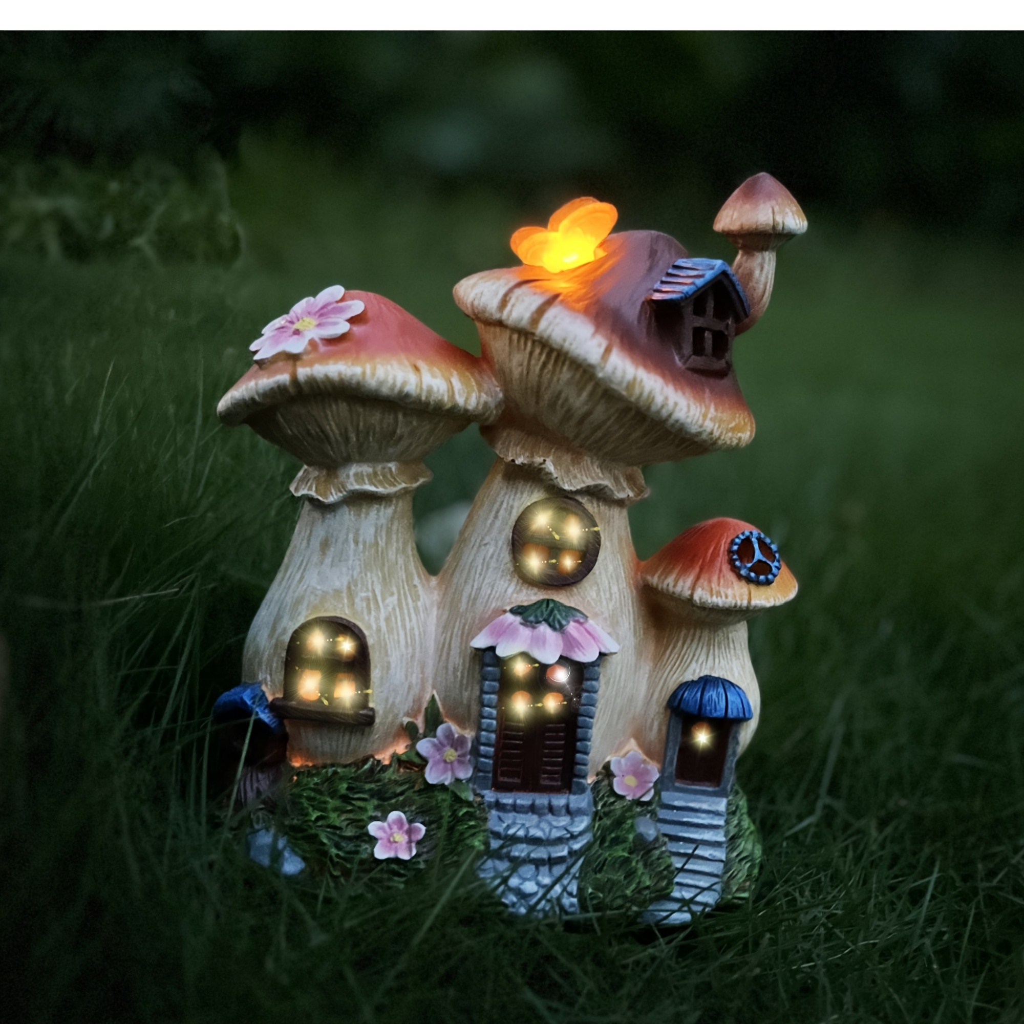 

Solar Statue Mushroom Fairy House Figurine, Memorial Ornaments Gift Decoration For Outside Patio Yard Decor