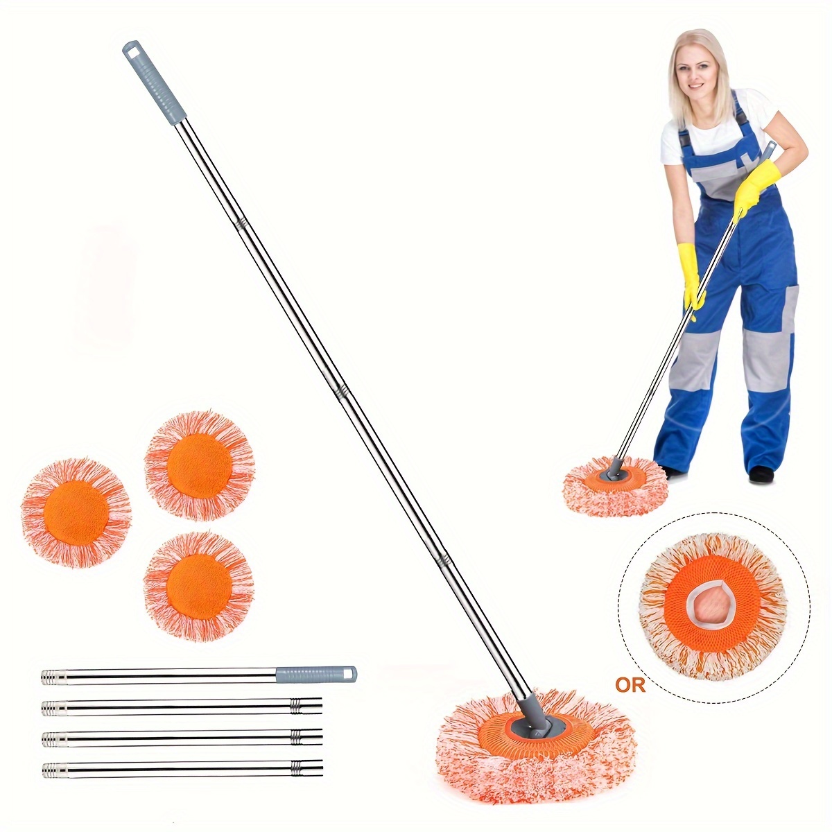 

Adjustable 75-inch Dust Mop With 4 Washable Heads - Versatile Wet And Dry Mop For Floor, Wall, Window, And Ceiling Cleaning - Strong Water Absorption Polyester Mop In