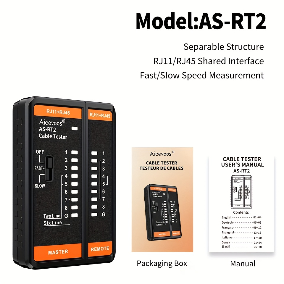 Aicevoos Network Cable Tester With Rj45 And Rj11, Precision Testing For Network Repair, Long Range Testing, Home And Office Use, Router Tester, Line Finder