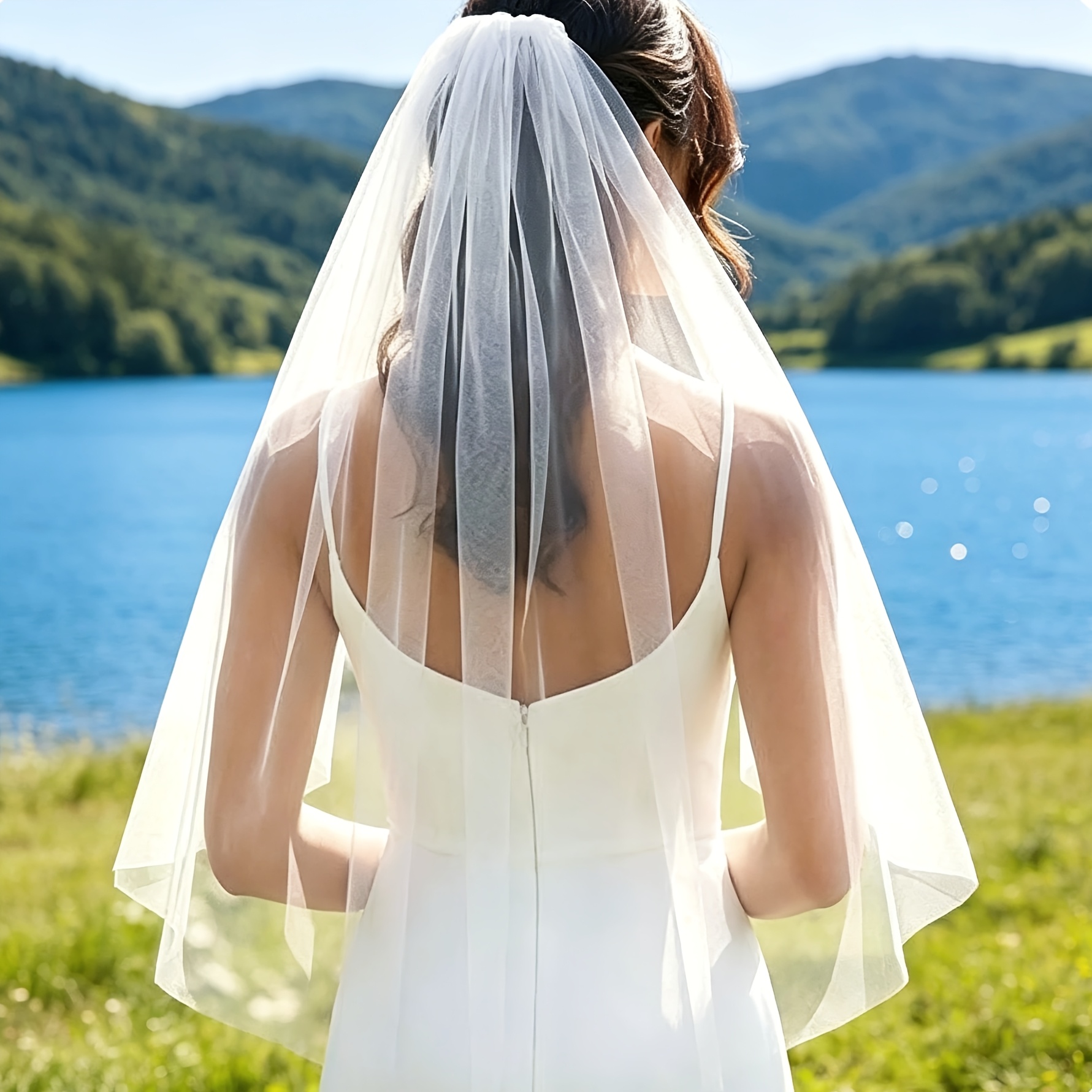 TEMU Single Layer White Bridal Veil With Metal Comb, Elbow Length Soft Tulle Wedding Veil, Suitable For Bachelorette Party Photo Prop Small Veil,