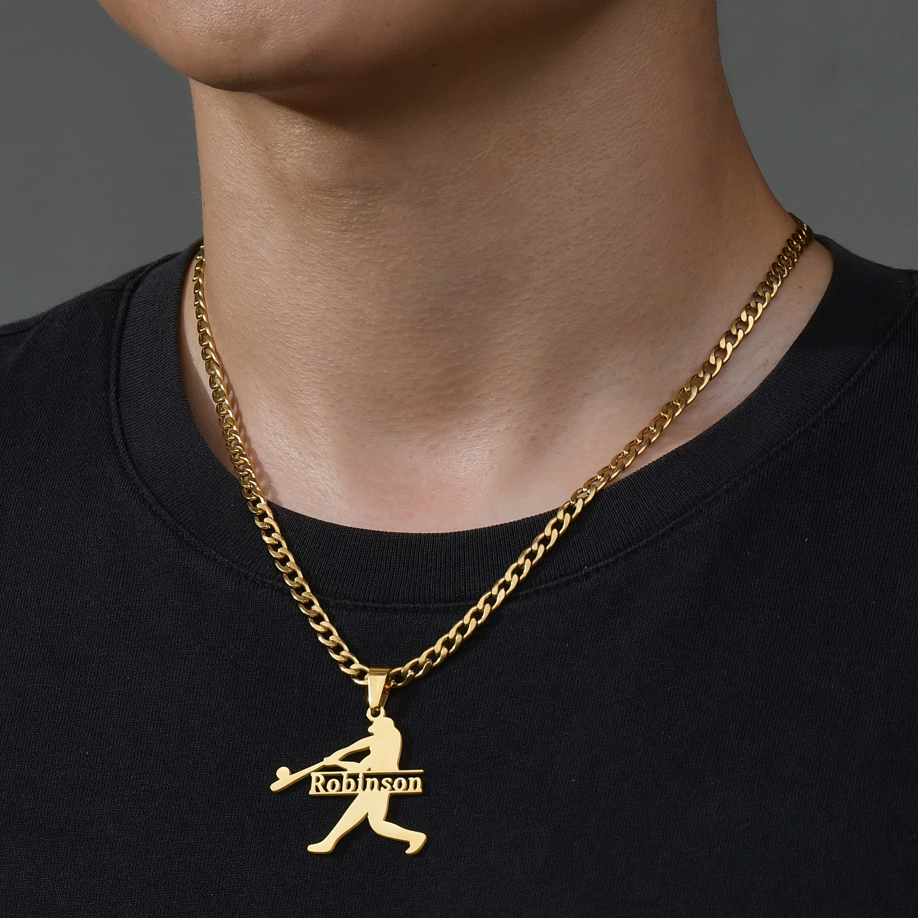 

's Necklace With A Stylish And Minimalist Sporty Design, Custom English Name, Baseball Players And Hip-hop Punk.