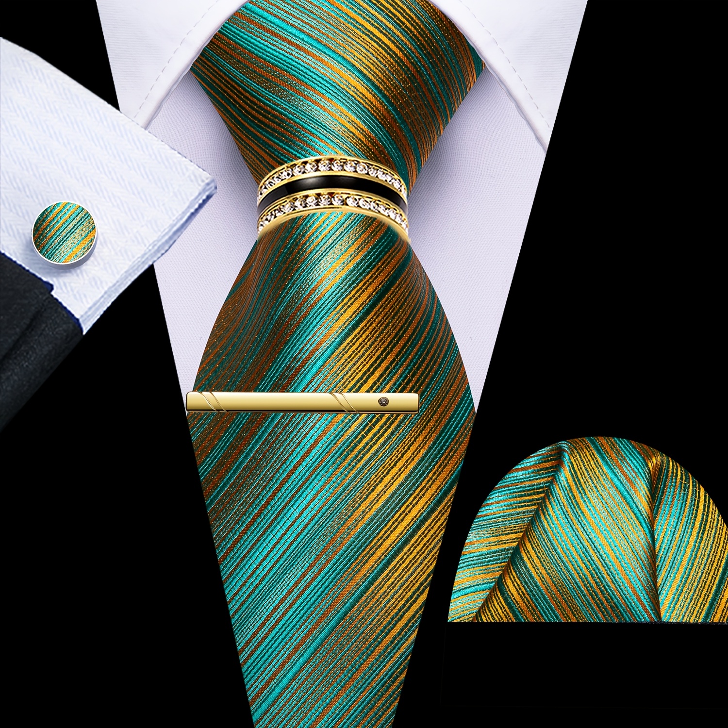 Green Jacquard Men's Formal Tie Set, Premium Formal Wear For Formal Gatherings, Weddings And Office Wear