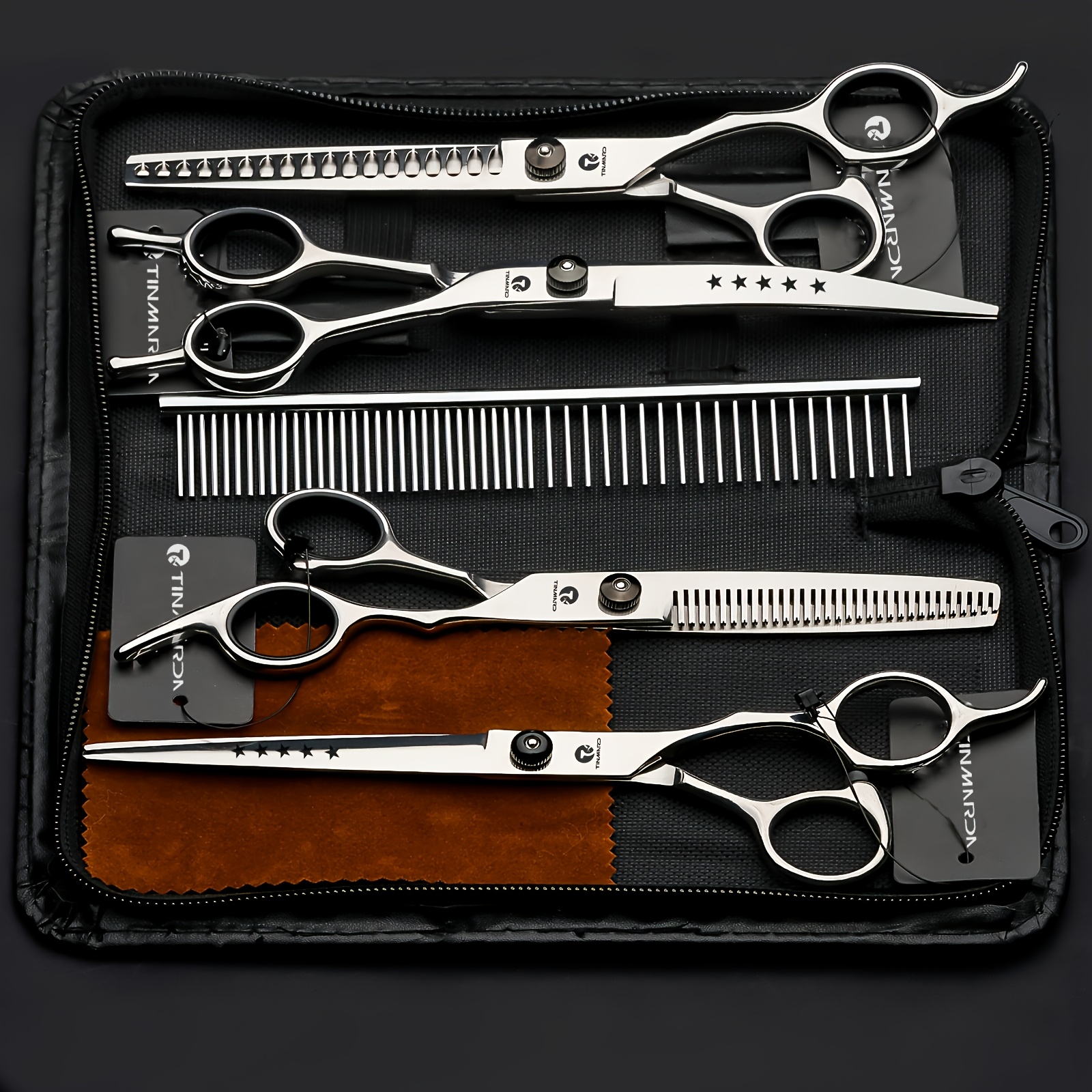 TEMU Professional Dog Grooming Scissors Set Straight And Thinning And Curved And And Comb 5pcs In 1 Set