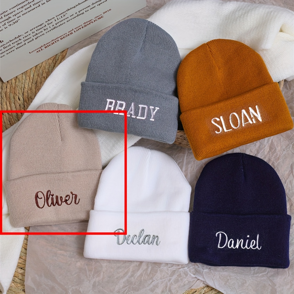 TEMU Embroidered Knit Hat - Personalized Winter Hat, Hand Washable, Polyester, Ideal Christmas And Birthday Gift For Family And Elders