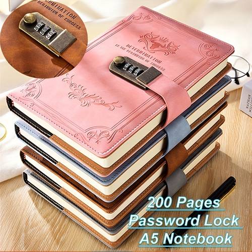 a5 vintage password notebook with lock thickened combination lock diary student notepad stationery notebook