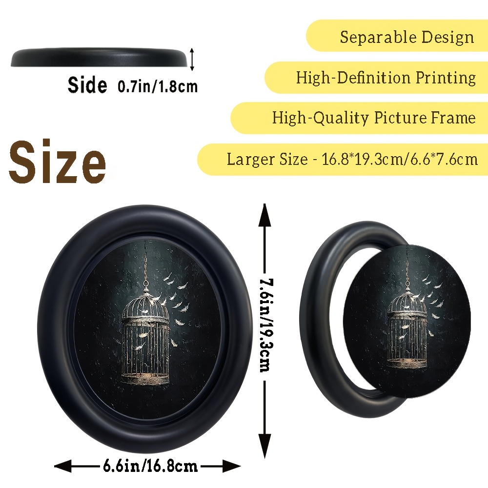 TEMU 1pc Gothic Victorian Oval Picture Frame With Birds Flying Cage - Vintage Acrylic Framed Wall Art Suitable For Paintings, Posters & Prints -