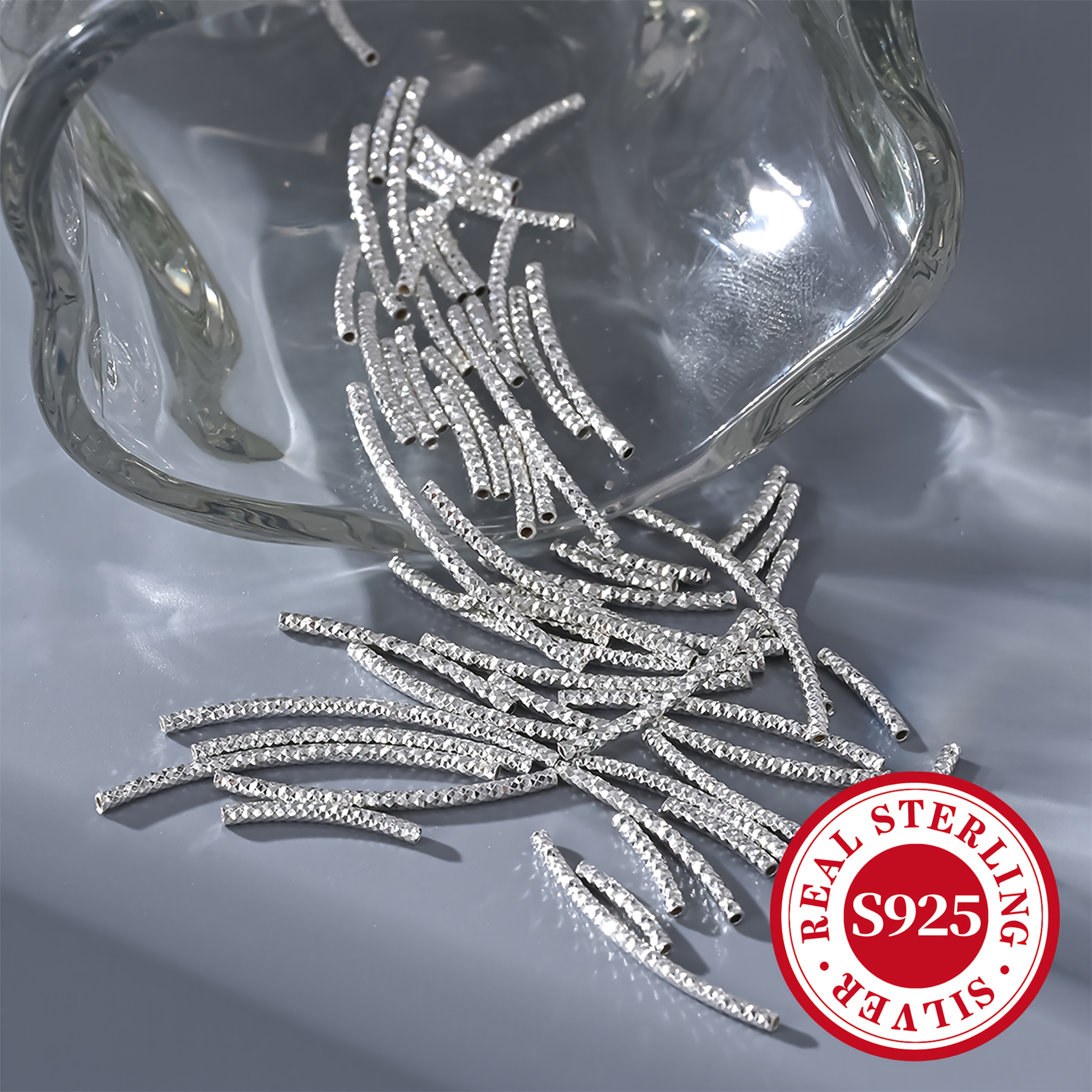 15pcs s925 sterling silvery curly flower tube beads handmade