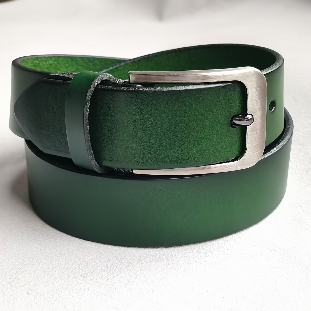 Image of Men's & Women's Business Casual Genuine Leather Belt - Dark Green With Alloy Needle , Fashionable & Durable Top-layer Cowhide Belt