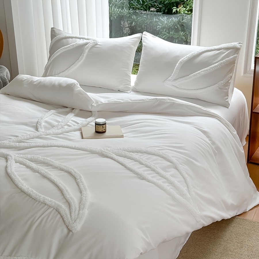 Minimalist Style Three-Dimensional Leaf Tufted Duvet Cover Set, Skin-Friendly Bedding, All-Season Use, Multi-Color and Size Bedroom Bedding