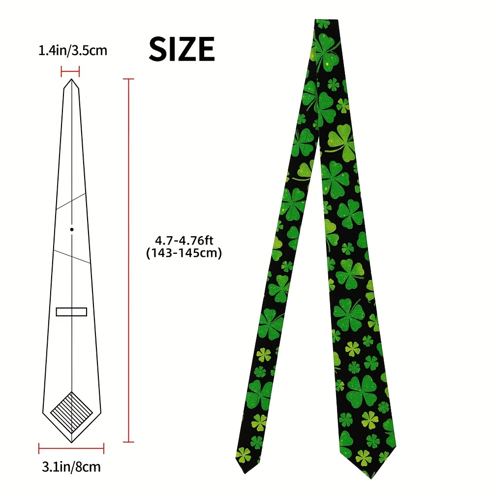 TEMU 1pc, Glitter Shamrock Design Men's Tie, 8cm Polyester, Clean Look And Washable, Printed Tie Ideal For Semi-formal Occasions, Dinner Toasts, And