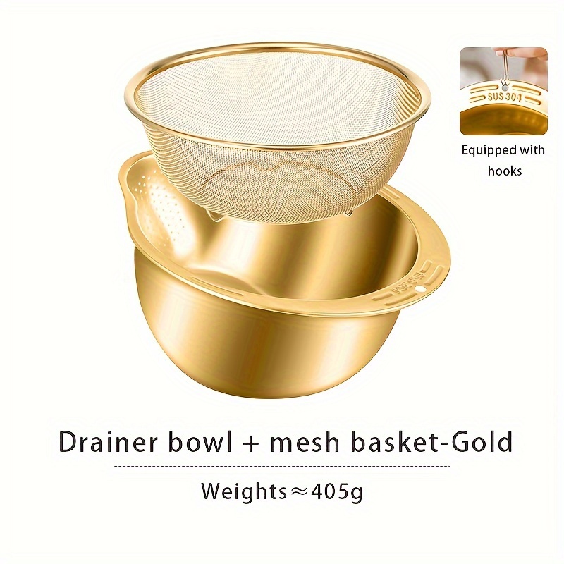 TEMU Stainless Steel Multi-functional Rice Washing Basin, Food Washing Basin, Kitchen Drain Basket, Rice Washing Sieve, Rice Washing Artifact