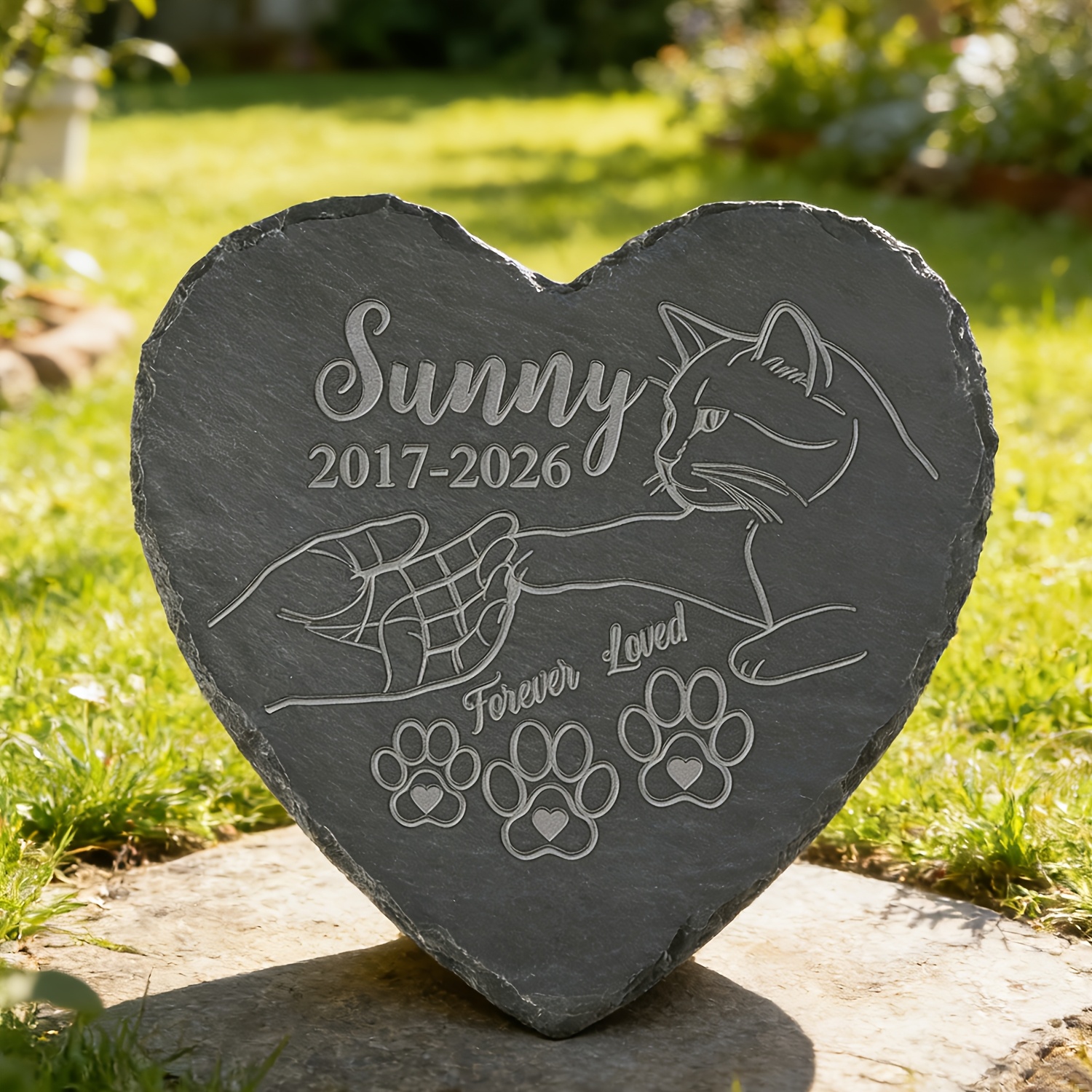 TEMU Customizable Heart-shaped Cat Garden Memorial Stone, Exquisite Carved Cat-specific Pattern, Supports Personalized Engraving Of Name And