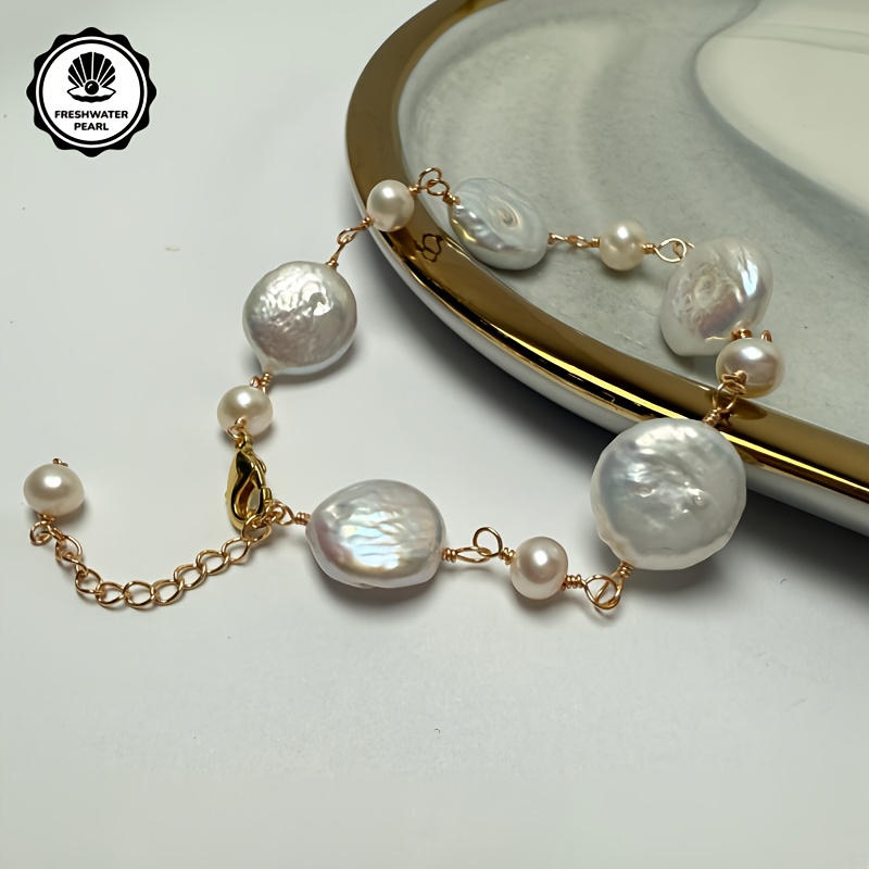 Baroque Pearl Bracelet Button Closure Freshwater Pearls August Birthstone