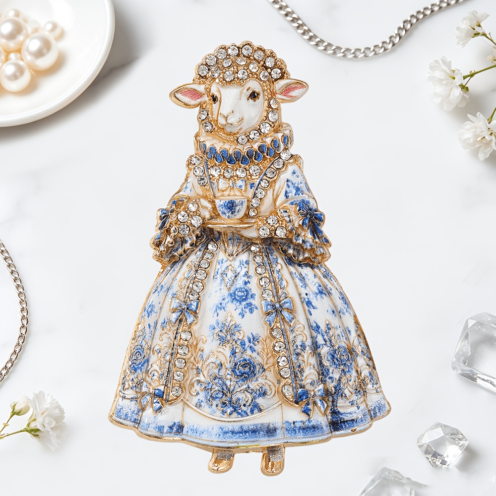 TEMU Vintage paleisstijl schapen emaille broche, met strass ingelegd lammetjesspeld, geschikt voor pakken, jassen, modeaccessoire cadeau