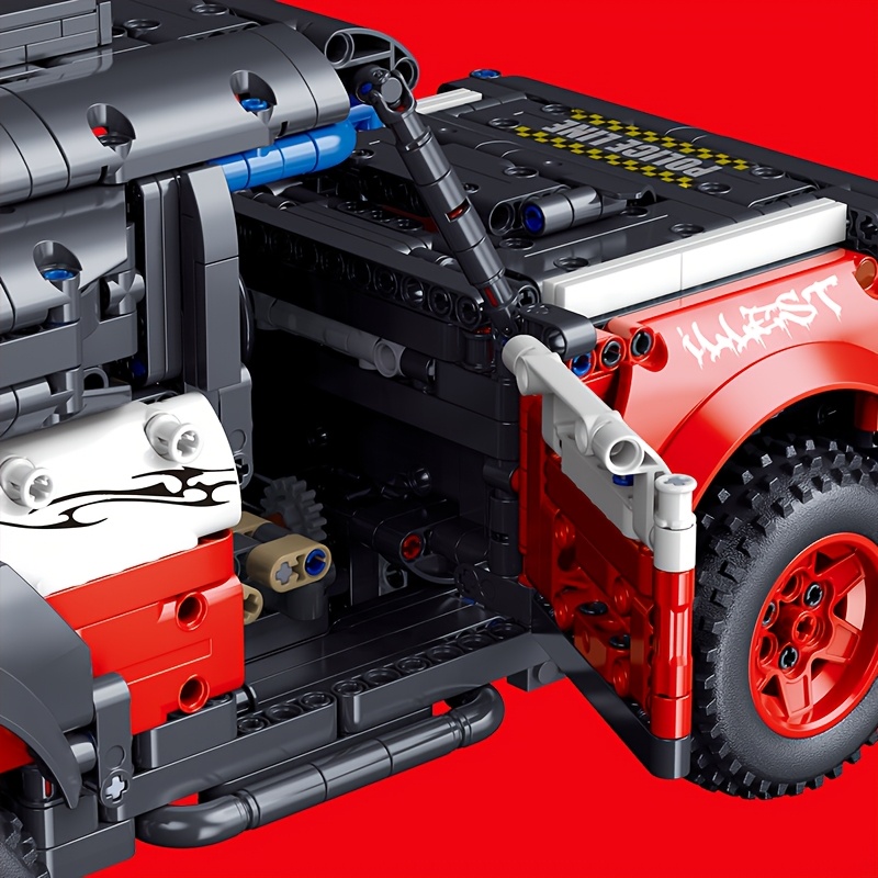 1428pcs Off-Road Supercar Model Building Block Set - Red & Blue with Black Accents, ABS Plastic, Stackable Interlocking Bricks, Speed & Durability Features, Ideal for Birthday & Christmas Gifts