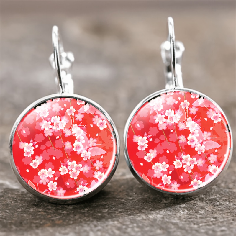 2pc Cherry Blossom Floral Design Round Earrings Set