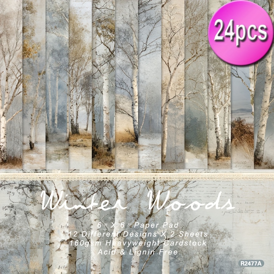 Image of 24pcs 6x6in Forest Aesthetic Paper Pattern Single-sided Decoupage Paper Pad For Crafts Journaling Supplies Gift Wrapping Album Art Decorative Craft Paper