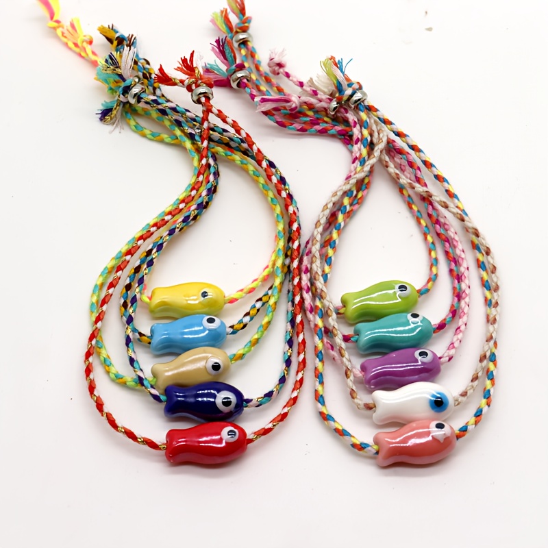 E-shop 10-teiliges Armband- Fußkettchen-Set in Fischform, verstellbares hawaiianisches Sommer-Strand-Surfer-Armband für Männer Frauen,