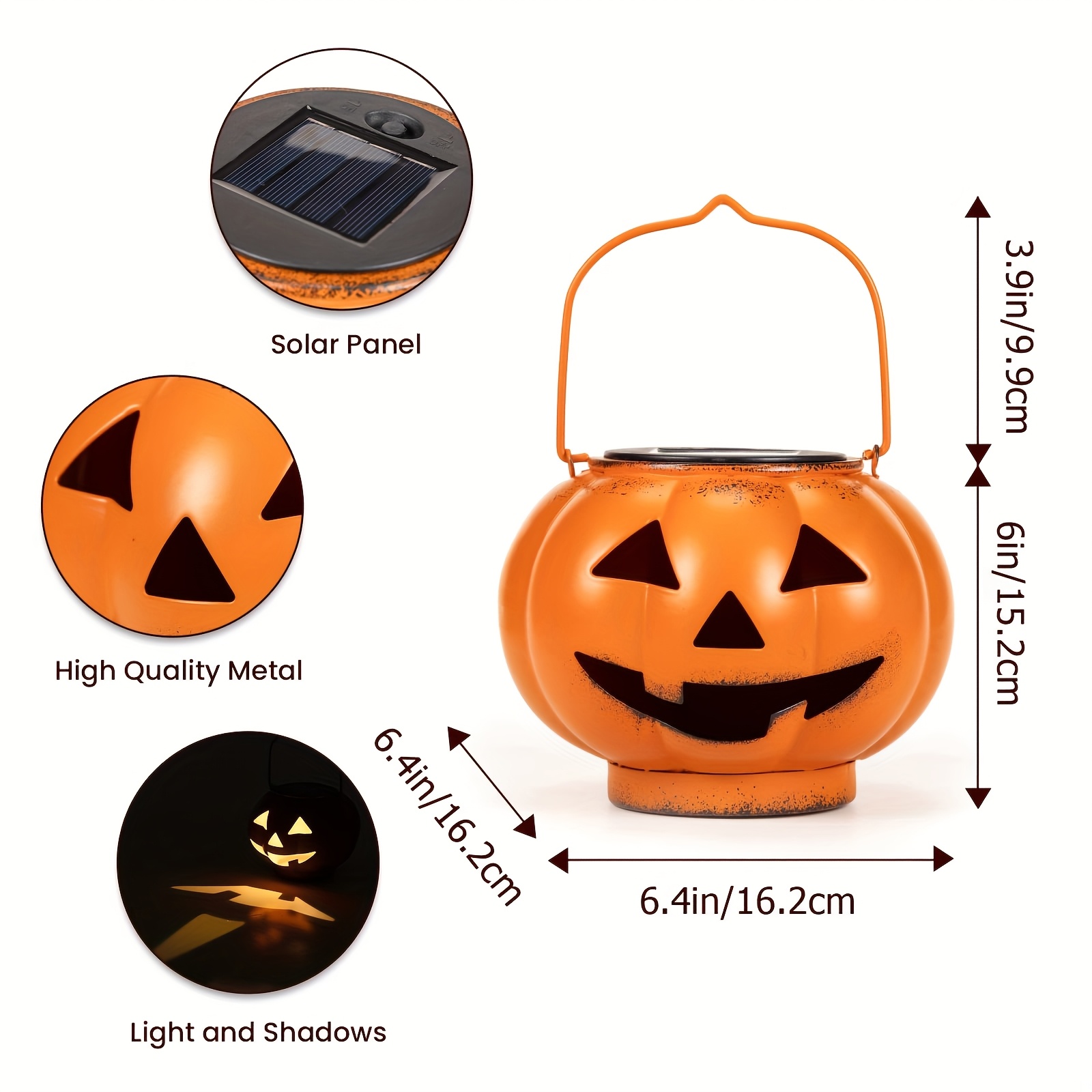 TEMU -o-lan- Lantern - Outdoor Solar Pumpkin With Removable Pv Panel, Scary Suitable For Lawn,, Path - Metal Halloween Decoration