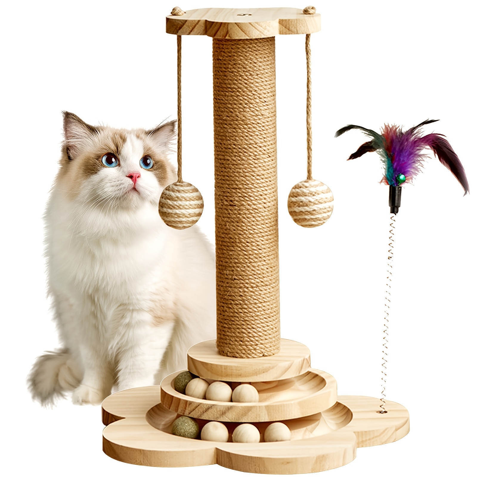 TEMU Cat Scratching Post, Vertical Cat Scratching Board, Cat Litter Sisal Cat Scratching Board, Cat Climbing Frame, Solid Wood Cat Scratching Post, Sisal Wear-resistant Cat Toys