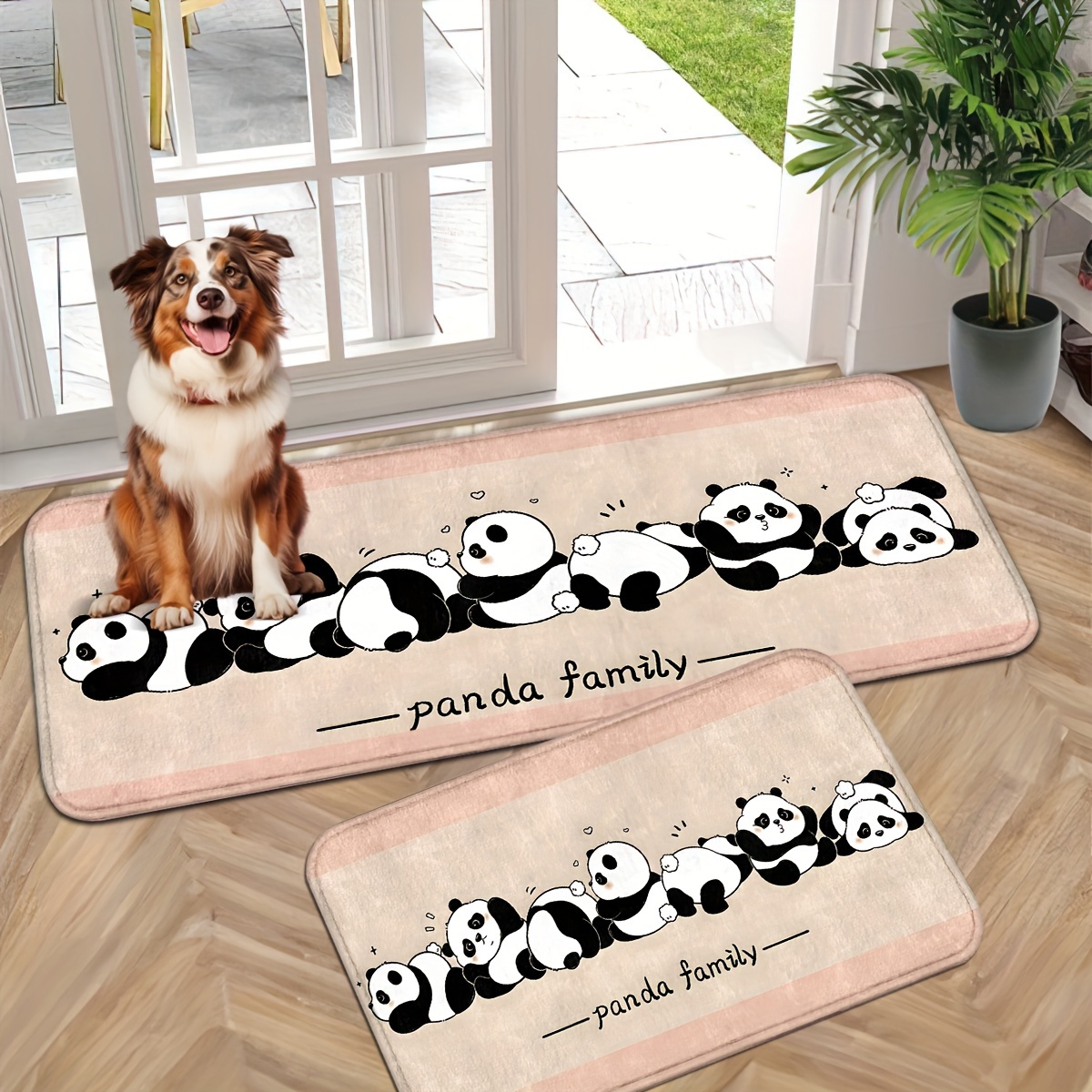 

Panda Family Cartoon Pattern Non-slip Door Mat, Polyester, Machine Washable, Knit Weave, Anti-fouling Waterproof Entrance Rug For Living Room, Bedroom, Kitchen, Bathroom - Home Decor