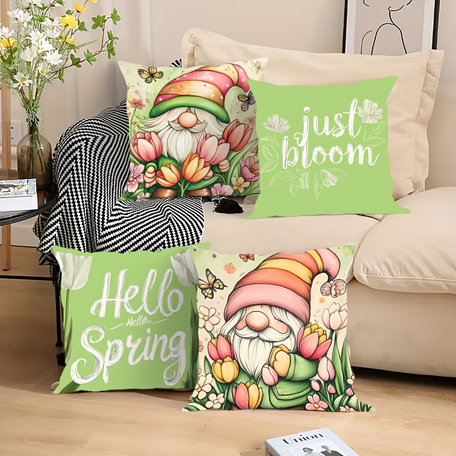 

4pcs Tulip Dwarf Pillowcase, Velvet Printing Craft, Suitable For Bedroom, Living Room, Sofa, Office Cushion Cover, Without Core