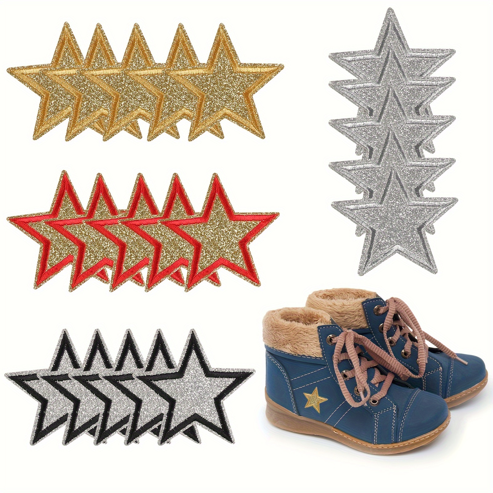 

20pcs Sparkling Star Embroidery Patches, Sequin Glitter Decals, Suitable For , Bags, Hats, Shoe Accessories