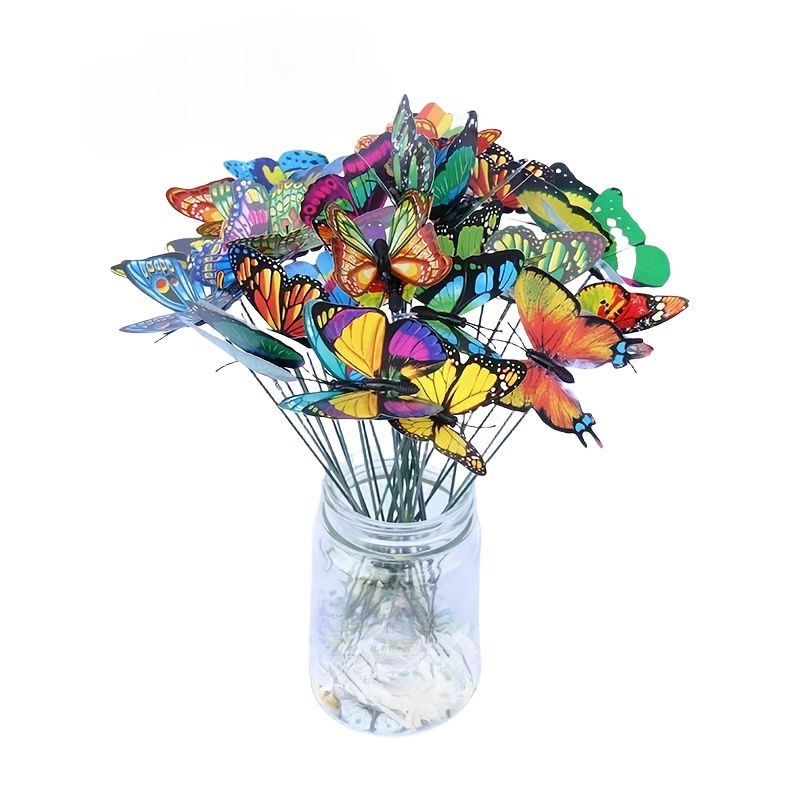 E-shop 20 Stk./Set (Schmetterlinge X 20 Stk. und Stäbe X 20 Stk.) 3D Schmetterlingsplatten - Helle Outdoor-Garten- und Rasendekorationen, geeignet für